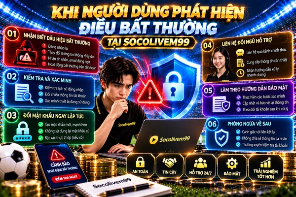 Hướng dẫn xử lý khi người dùng phát hiện điều bất thường tại SocoliveM99 Hướng dẫn xử lý khi người dùng phát hiện điều bất thường tại SocoliveM99